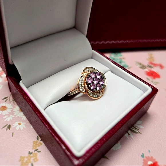 Helzberg Diamonds Rose Gold Diamond Floral Gemstone Ring - Picture 3 of 3